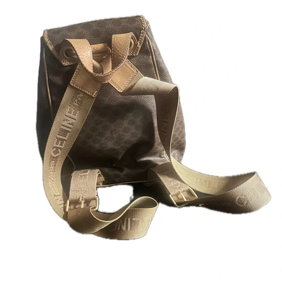 Celine Brown Patterned Backpack with Gold Accent display picture 3